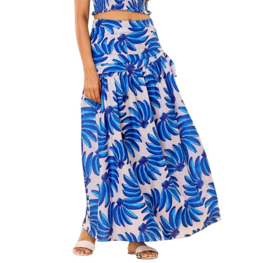 HT360 Collective Blue Banana Print Maxi Skirt